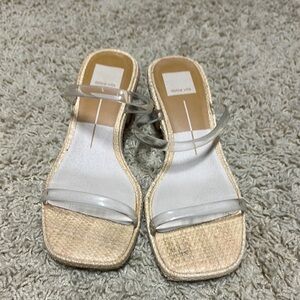 Dolce Vita Cream Tan Sandals with Clear Straps